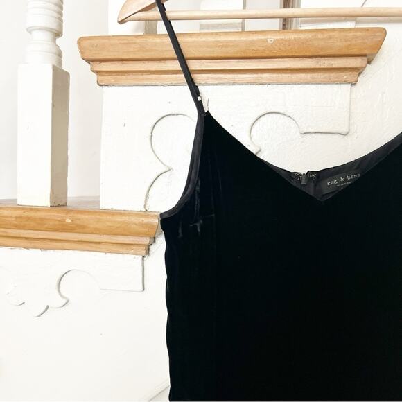 Rag & Bone Jamie Black Velvet V-Neckline Straight-Leg Tie Waist Jumpsuit Size 4 - Picture 3 of 12